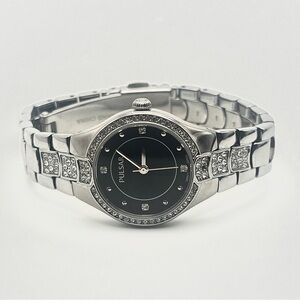PULSAR Watch Silver and Black with Crystal Pave Accents New Battery